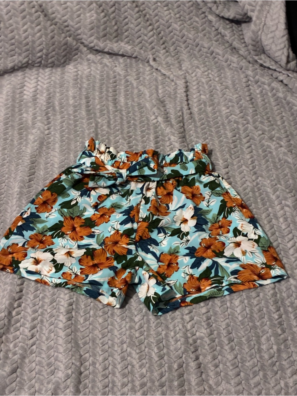 SHEIN Teal Multi Floral Paperbag Waist Shorts